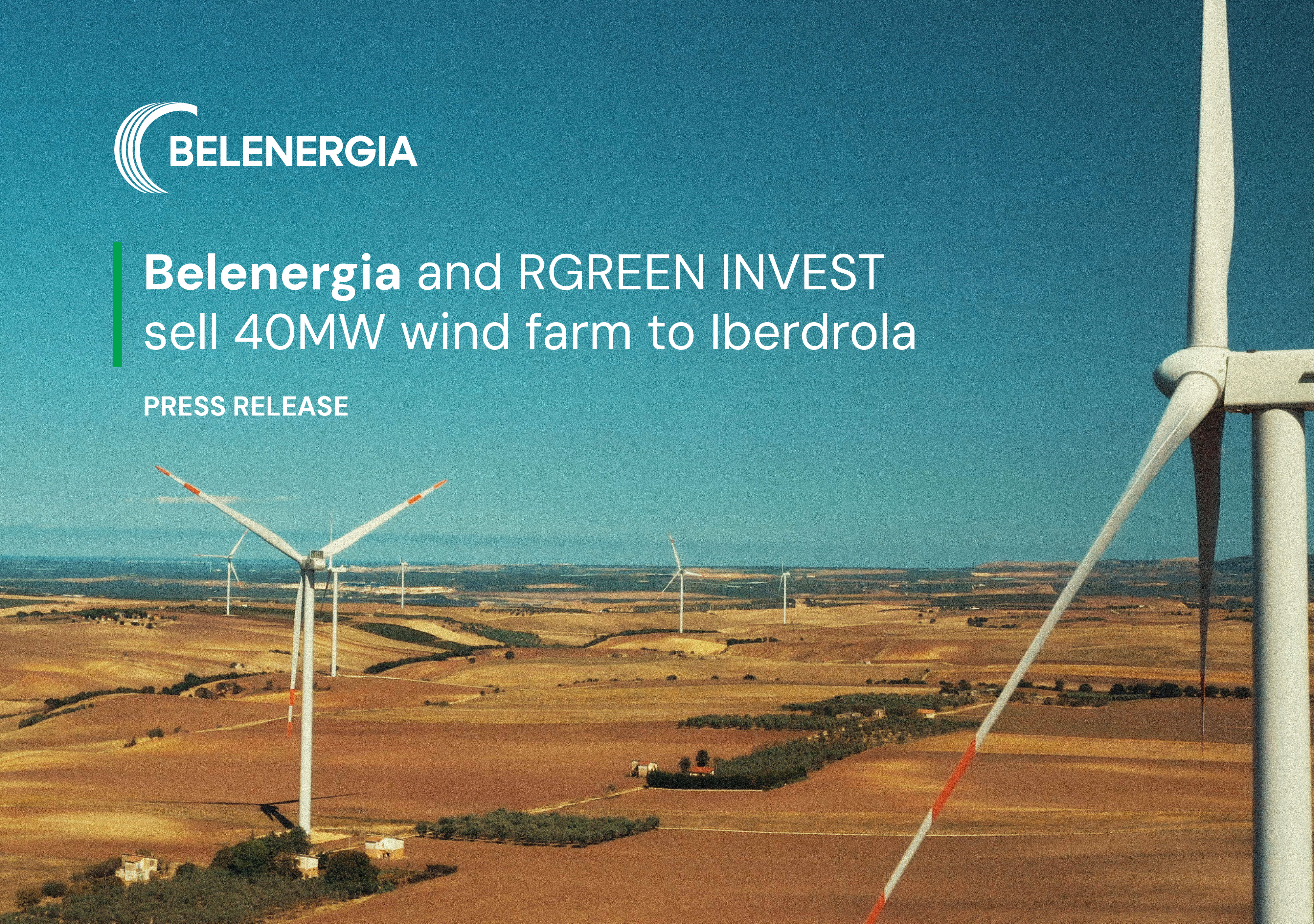 Belenergia and RGREEN INVEST sell 40MW wind farm to Iberdrola